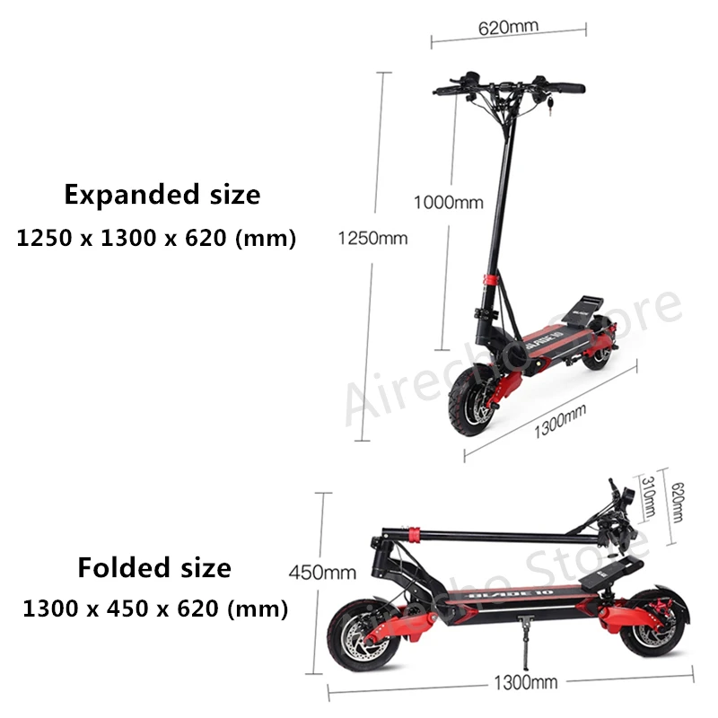 10 дюймов внедорожник лезвие KickScooter умный электрический скутер 52 в 2000 Вт складной
