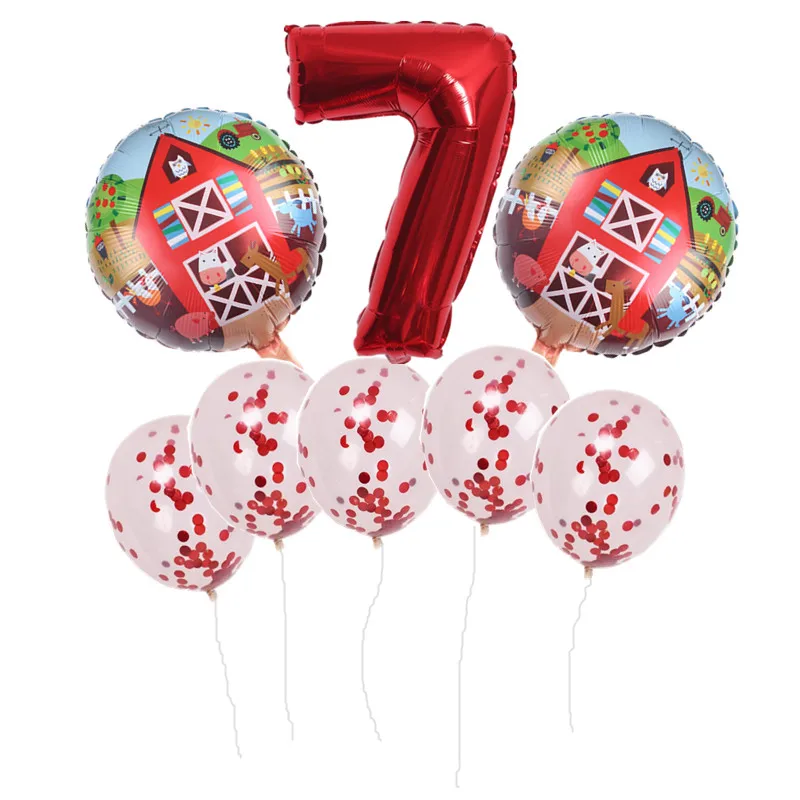 8pcs 8 шт./лот, вечерние воздушные шары с животными на ферме, 32 дюйма, розовые воздушные шары с цифрами, Детские вечерние воздушные шары на 1 день рождения, детские игрушки - Цвет: 8pcs
