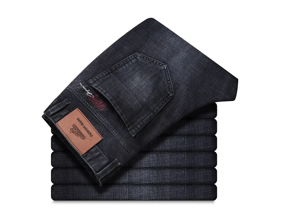 XuanSheng прямые мужские джинсы среднего возраста толстые серые черные эластичные брендовые классические брюки Модная уличная одежда джинсы
