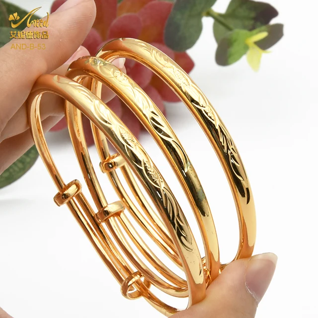 ANIID Copper Bangles Set For Women Charm African Bracelet Dubai Jewelry Gold Color Designer Arabic Luxury Fashion Hawaiian Gift B-53-3PCS