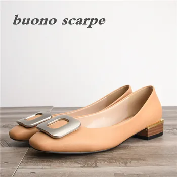 

2020 new square button thick heel Korean soft sole comfortable square head shallow mouth low heel single shoe
