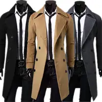 Moda marka jesienna kurtka długi płaszcz mężczyźni wysokiej jakości Slim Fit Solid Color mężczyźni płaszcz dwurzędowy kurtka M-4Xl 3