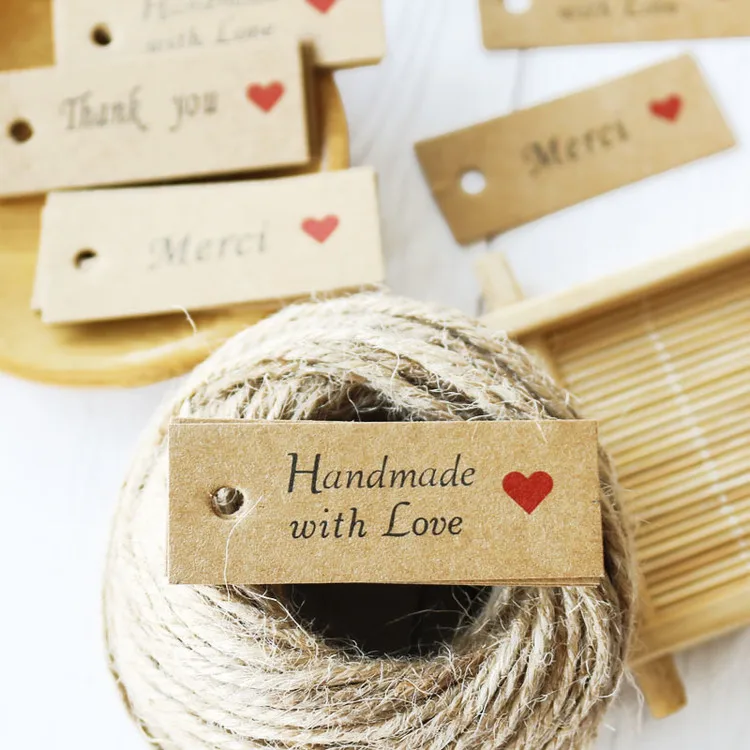 100pcs Kraft Paper Tag Merci Thank You Gift Tag Packaging Hang Tags Handmade Carft Wedding Birthday Party Candy Boxes Price Tags
