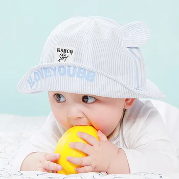 

Hot Sale Baby Fisherman Hat Cartoon Striped Boys And Girls Children Hat Basin Hat Sun Protection Windproof Cotton 0-2 Years Old
