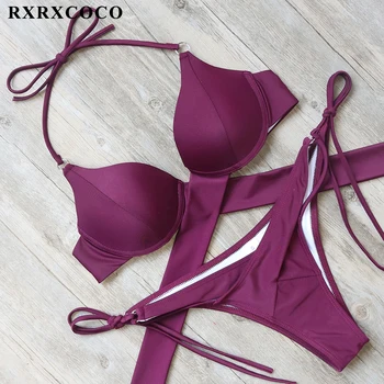 

Sexy Bandage Bikinis Push Up Swimwear Women Swimsuit Brazilian Bikini Set 2020 Summer Solid Bathing Suit Low Waist Suit
