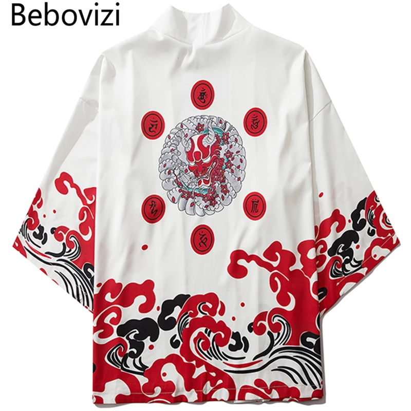 Japanese Demon Kimono Men Cardigan Shirt Yukata Man Haori Obi Clothes Tradition Clothing Male China Kimono Robe