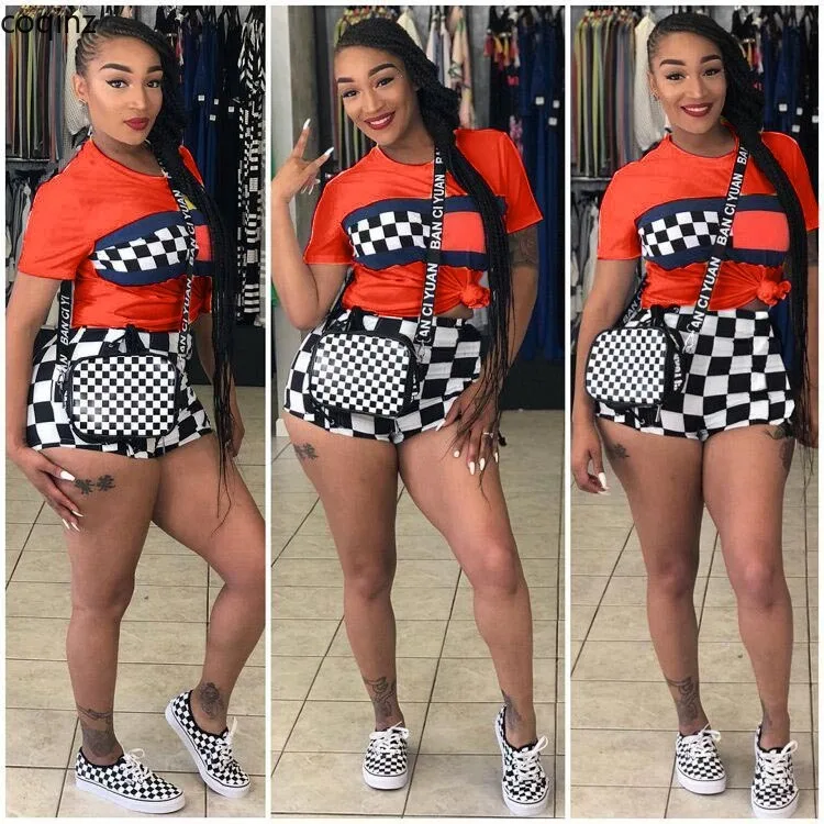 plus size summer two piece set crop top and shorts set 2 piece set women club outfits matching sets ensemble femme 2 pieces S641