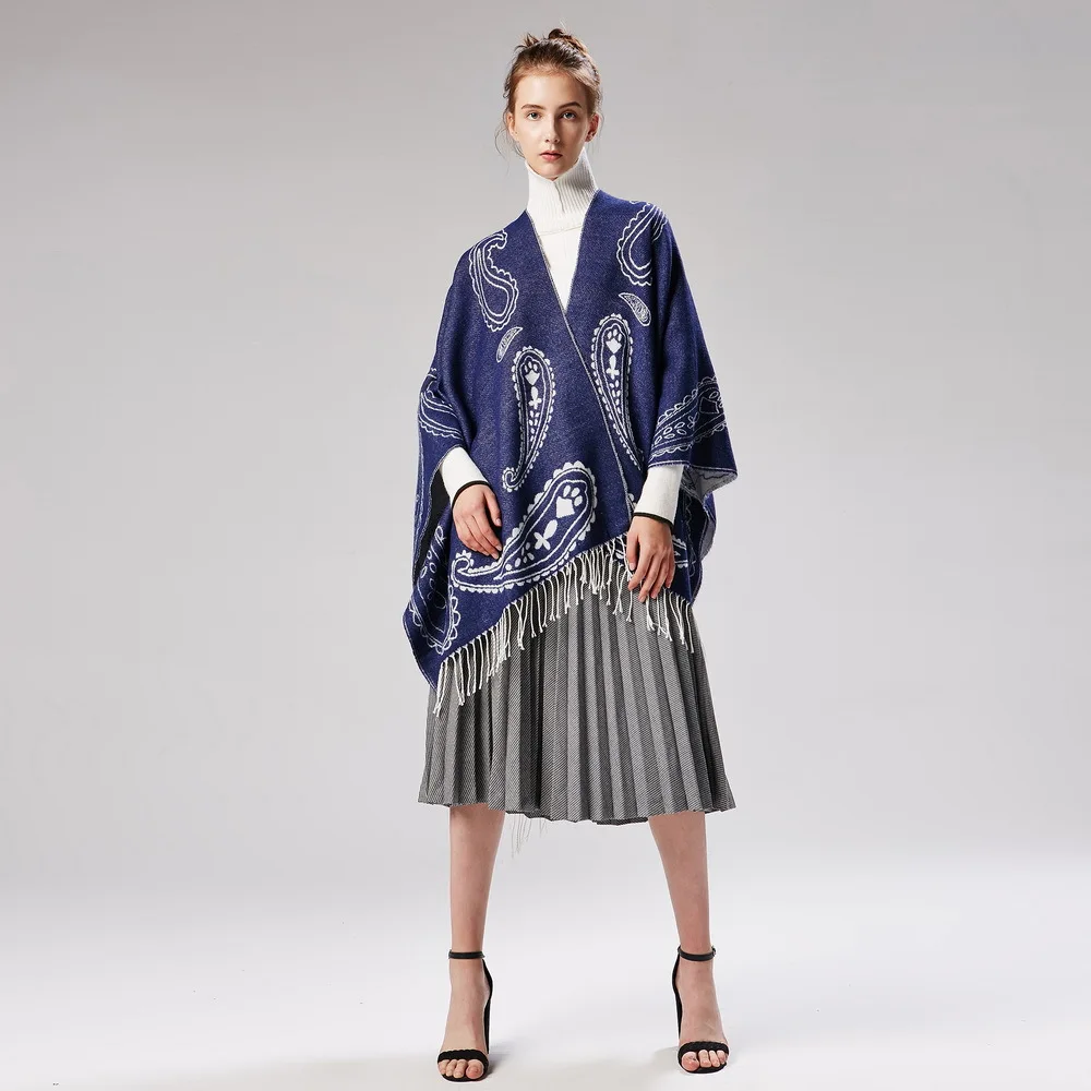 

Wearable women winter scarf fashion blue ponchos and capes thickening Travel blanket warm shawls and scarves femme outwear