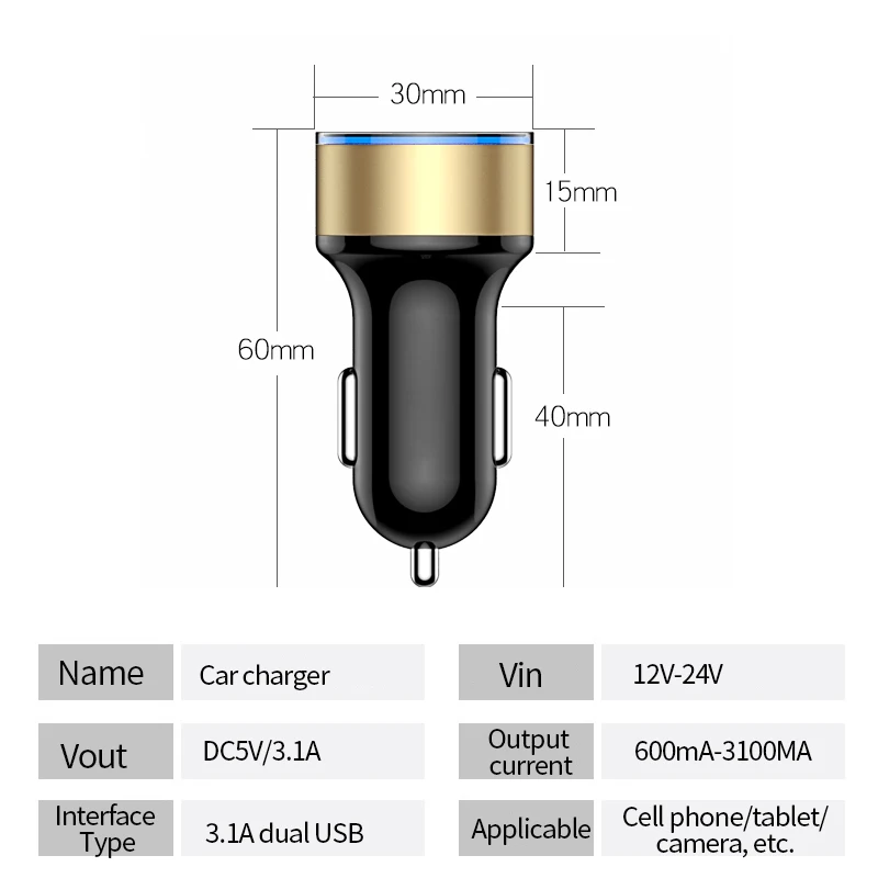 3.1A двойное USB Автомобильное зарядное устройство прикуриватель Быстрая зарядка для KIA Rio Ceed Sportage Mazda 3 Cx-5 peugeot 206 307 308 207