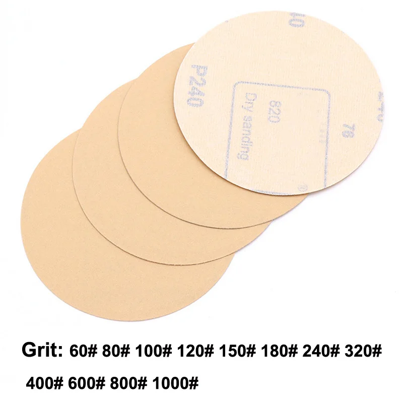 10 шт. 125 мм Флокированная желтая наждачная бумага самоклеющаяся для шлифовальные диски для влажной/Сухой Шлифовки круглая абразивная наждачная бумага 60-1000 Зернистость