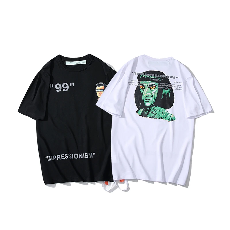 19ss Off-White OW "99" зеленый эльф мужчины/женщины унисекс пара влюбленных моделей хлопок Мода Повседневная круглый вырез короткий рукав Футболка