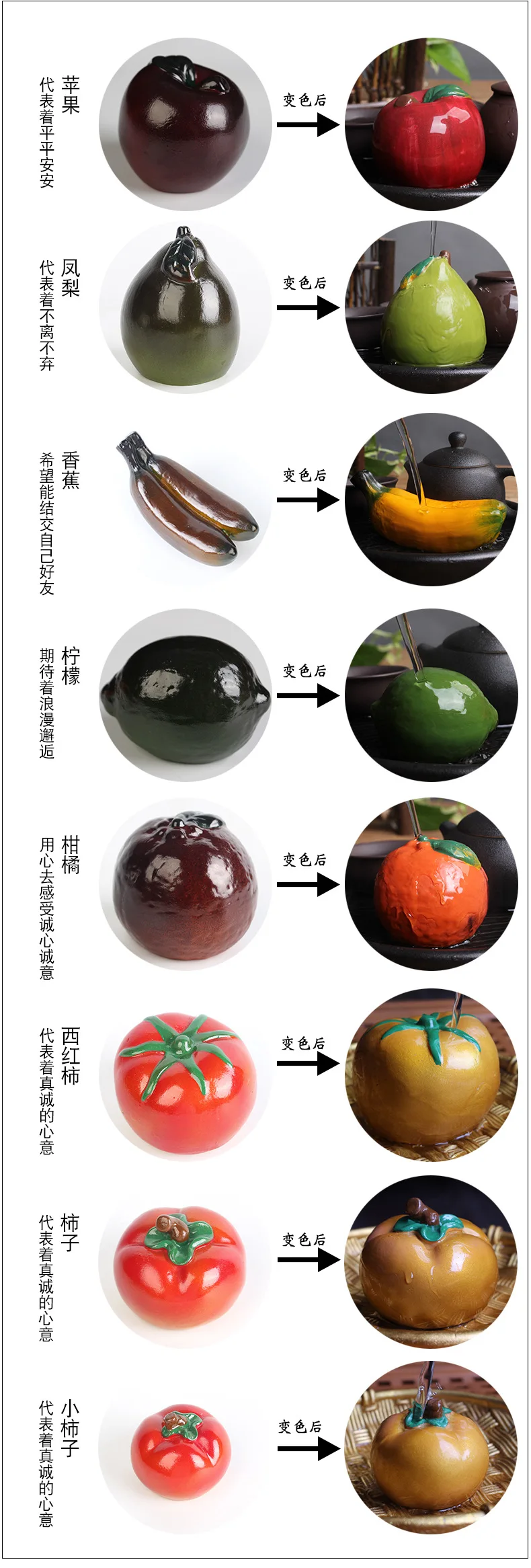 Tao ci Eight Creative Funny Color Changing Tea Ornaments for Home& Office Use Tea Ceremony Tea Set of Tea Accessories Resin Fru