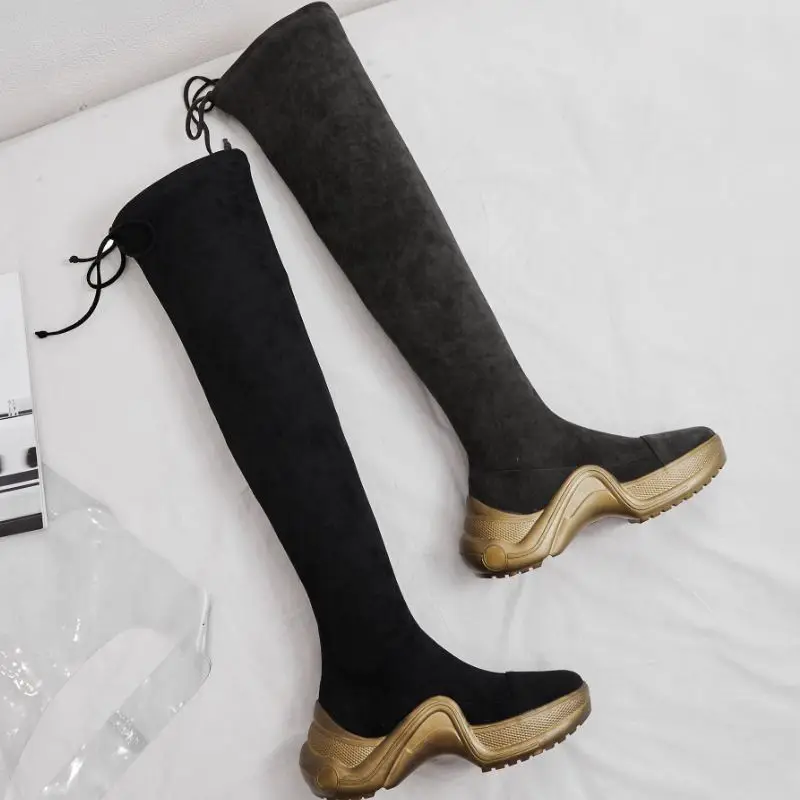 Taoffen/ г. Зимние теплые ботфорты высокого качества простые черные сапоги на толстой подошве Удобная Брендовая обувь женские размеры 34-40
