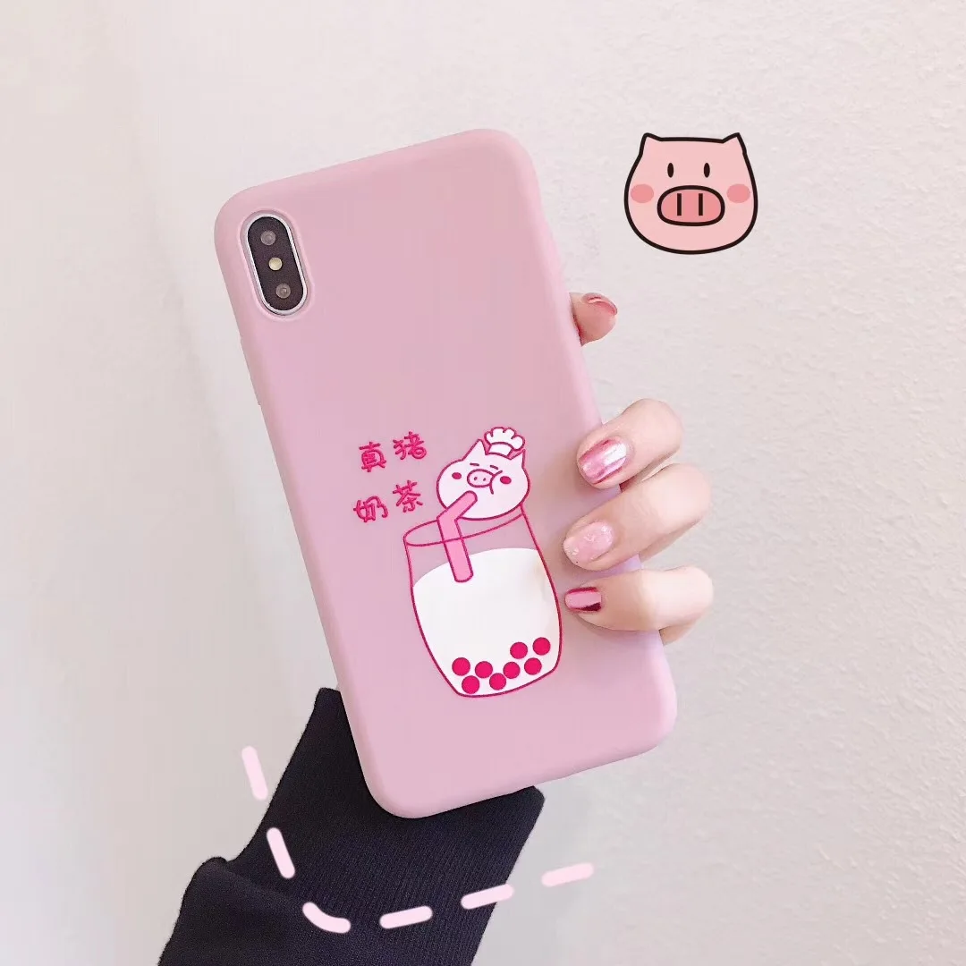 Pink Cute Piggy  iPhone x r Phone Case iPhone 8/7plus Cartoon Pig Milk Tea 6s Applicable X/X SMA X