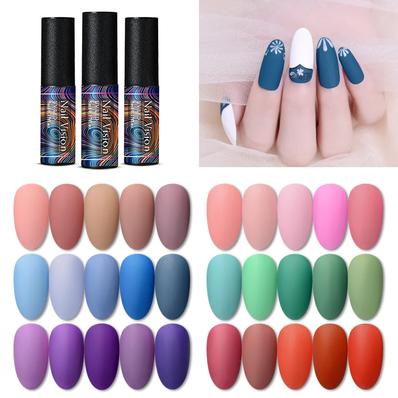 

Nail Vision 60 Colors Matte UV Gel Nail Polish 5ml Pure Color Matte Top Coat Soak Off Semi Permanent Nail Art Gel Lacquer