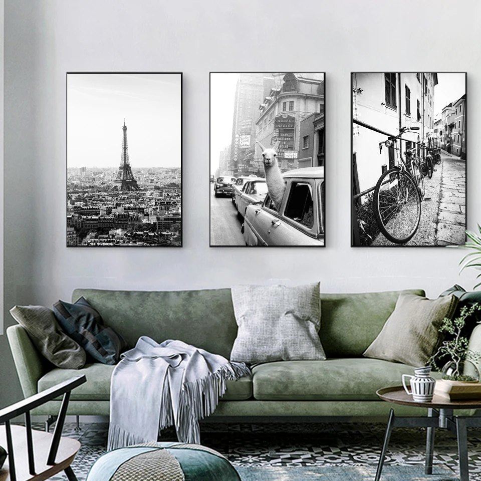 Llama-in-a-taxi-on-Times-Square-Canvas-Prints-and-Posters-Vintage-Black-White-Print-New (2)