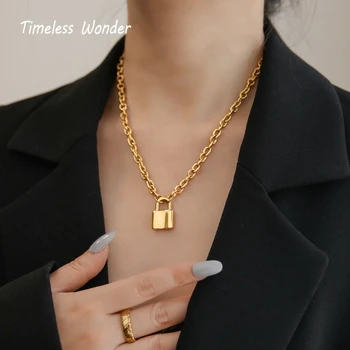 

Timeless Wonder Titanium Padlock Charm Pendant Necklace Women Stainless Steel Jewelry Fancy Gift Boho Punk Designer Top Ins 3024