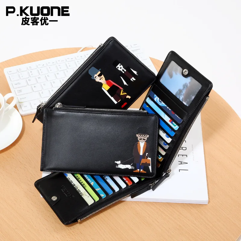 

Fashion Genuine Leather Printed Wallet Wallet Men And Women Ultra-Thin Multi Card Bit Zipper Documents Purse