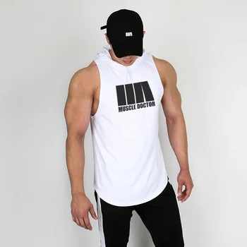 

New Running Vest Gym Clothing Fitness Tank Top with hooded Mens Bodybuilding Stringers Workout Singlet Sport Sleeveless T Shirt