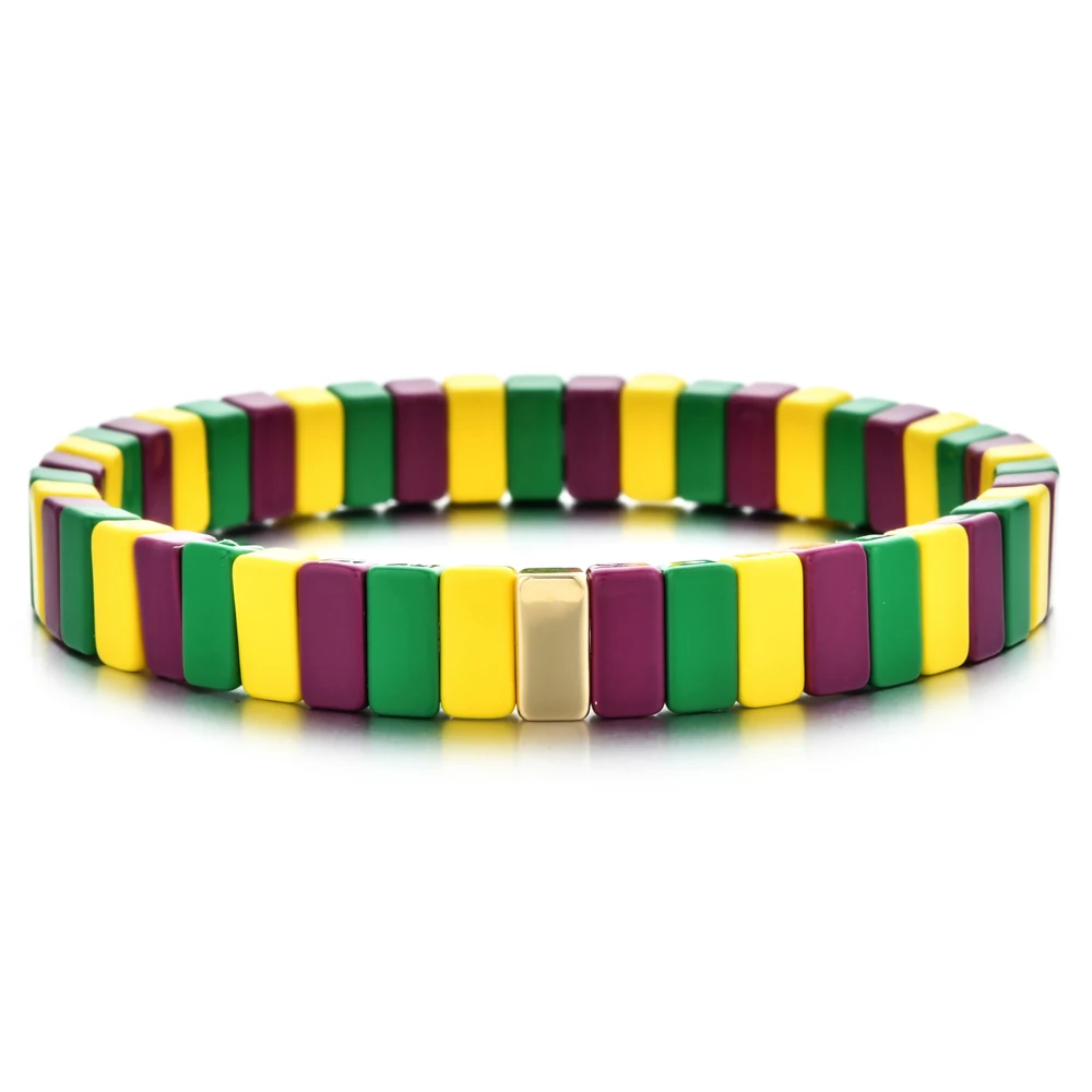 Neon Rainbow Elastic Bracelet Enamel Tile Metal Bohemian Women Fashion elastic Jewelry Paint Beads Bangle