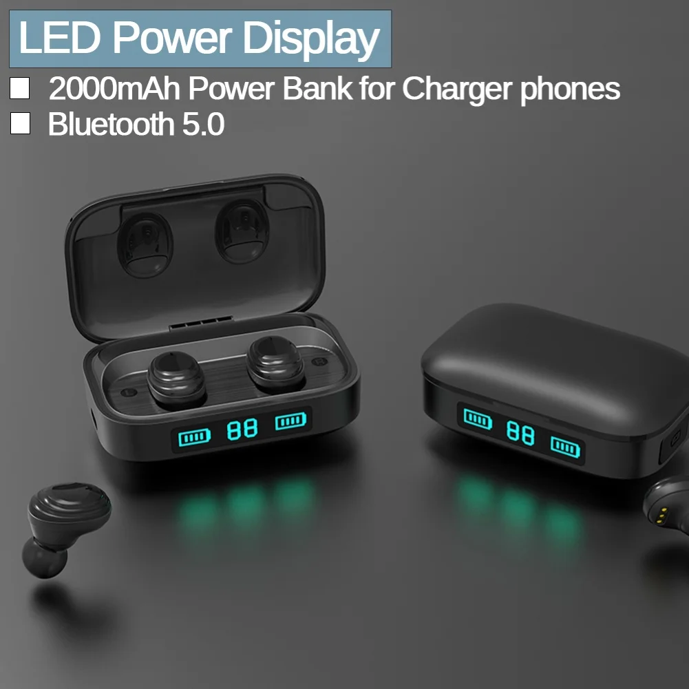 Беспроводные TWS Bluetooth наушники True Bluetooth 5,0 наушники 9D стерео музыкальные наушники сенсорное управление 2000 мАч светодиодный дисплей