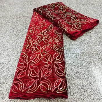 

2021 red/gold Latest African Lace Fabric green High Quality Velvet Lace sky blue Nigerian Lace Fabrics For Wedding Dress