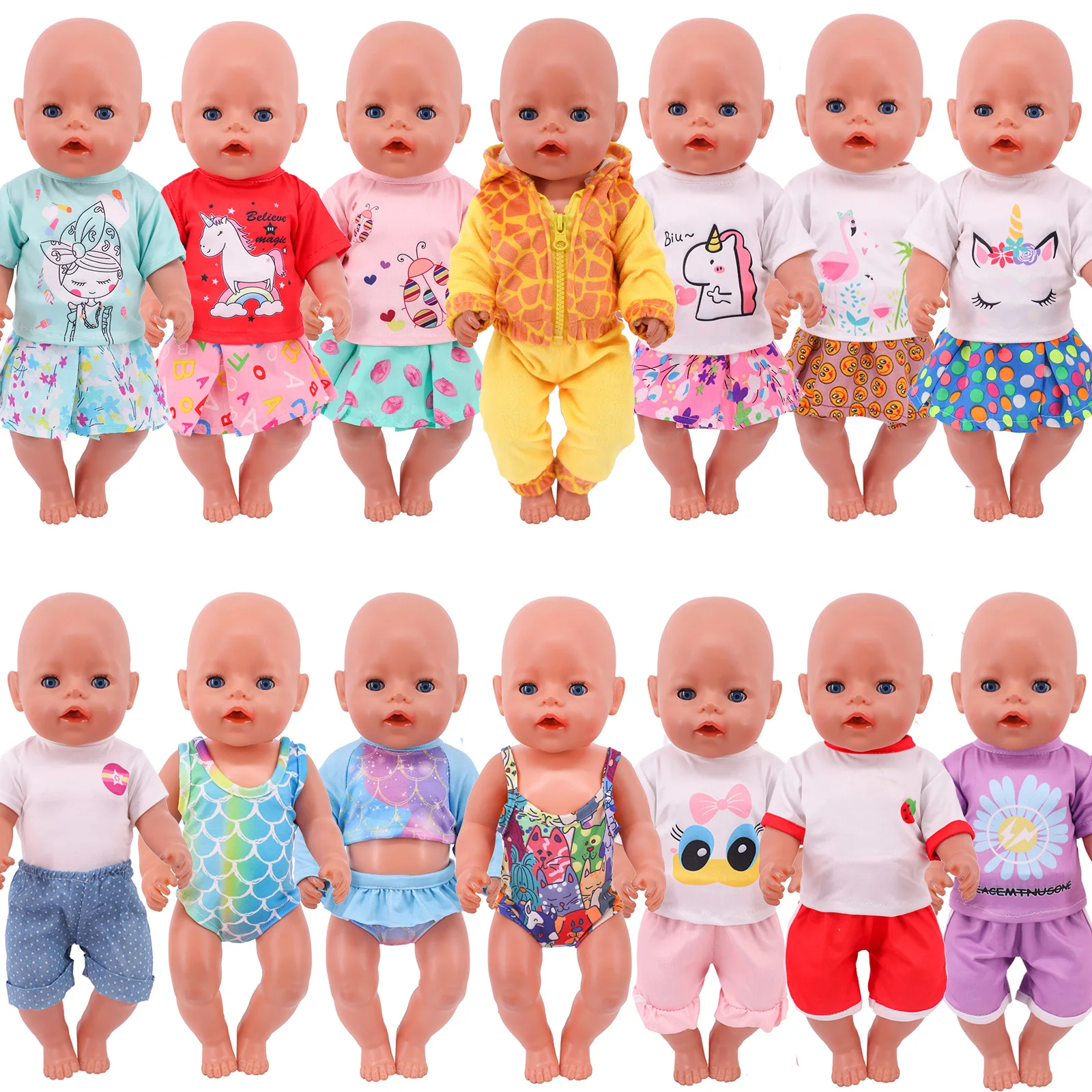 Cute Spring Autumn T-Shirt Shorts Sports Swimsuit Set for 18 Inch and 43cm Newborn Dolls Our Generation, Toy Gifts for Girls disc base spring clip paper dolls rocking display stand holder card clip wobbler