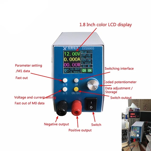 

A7-- XYD5005 CNC LCD Adjustable DC Power Supply DC 5-55V to 0-50V 5A Buck Module Integrated Voltage Ammeter