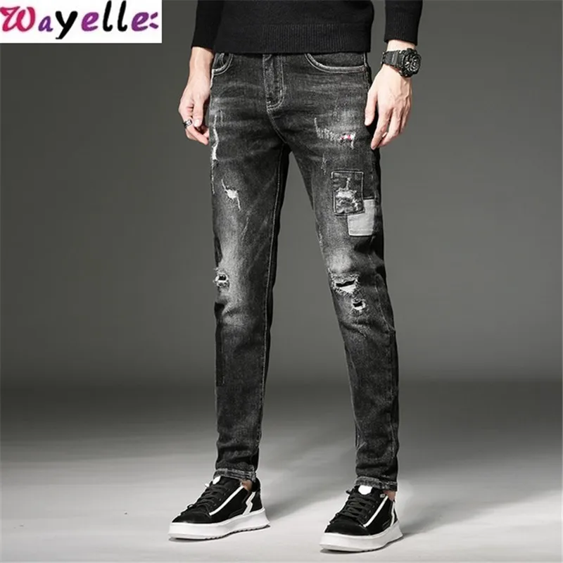 Ripped Jeans for Men Vintage Stretch Slim Fit Hop Hop Jeans Pants Men Skinny Jeans Autumn Winter Men's Biker Jeans Pant