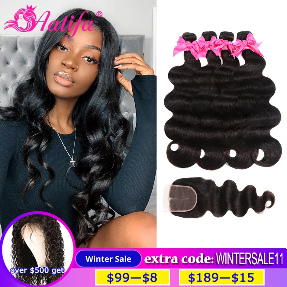 Peruvian Hair Bundles With Closure Remy Body Wave Bundles With Closure Human Hair 4 Bundles With Closure Aatifa Hair