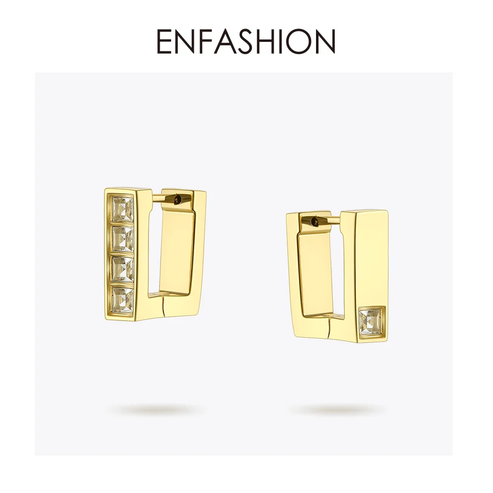 

ENFASHION Square Crystal Hoop Earrings For Women Gold Color Geometric Zircon Small Hoops Earings Fashion Jewelry Aros EC191049