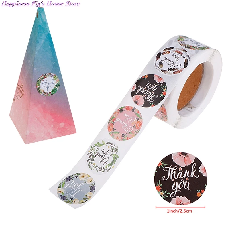 1Roll/500Pcs 8 Kinds Of Styles Thank You Stickers Per Roll Stationery Sticker Thank You Adhesive Stickers Sealing Label Stickers