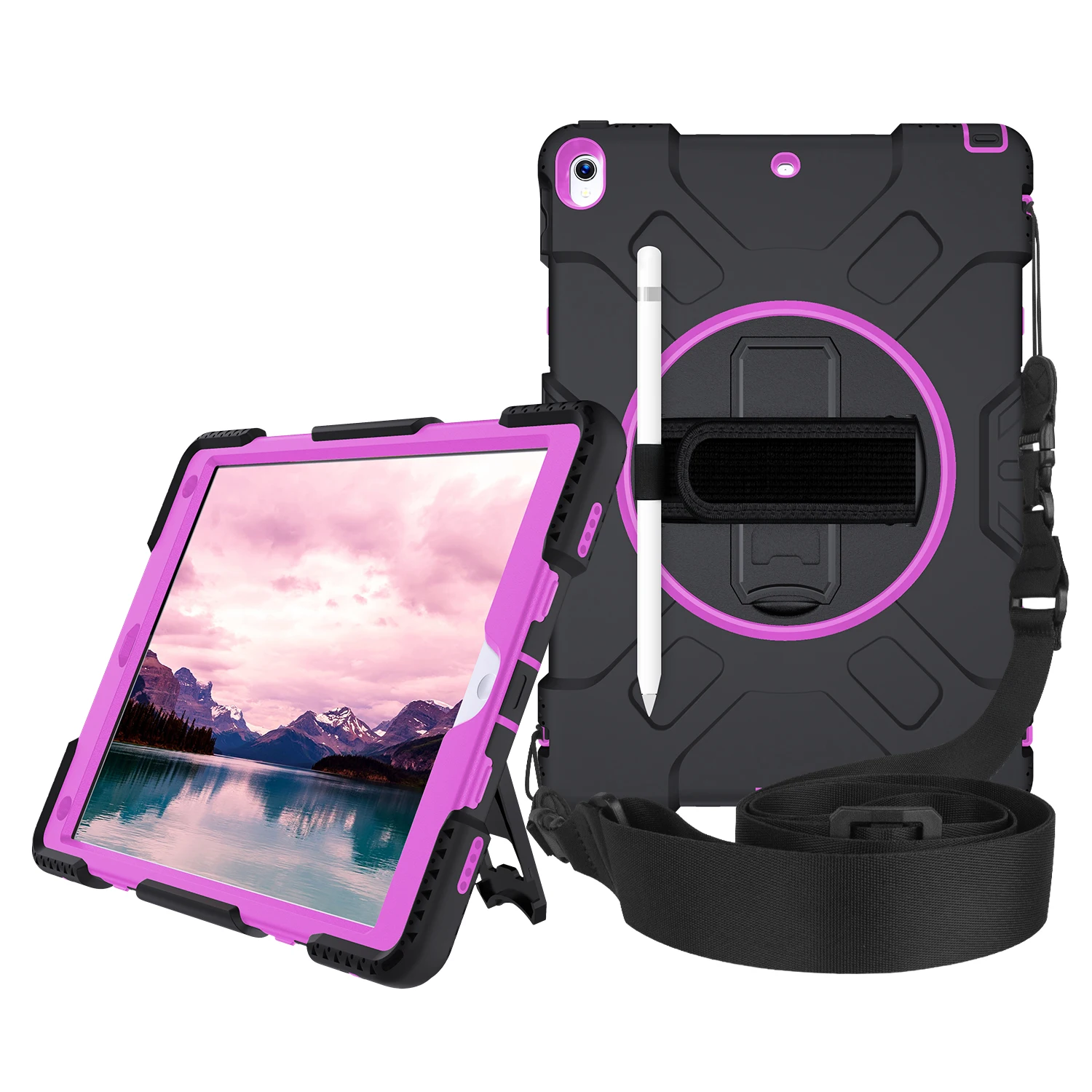Black - Rose Red Для iPad Pro 10,5 чехол с держателем карандаша сверхмощный армированный ручной плечевой ремень с подставкой противоударный защитный чехол JGX07 - Color: Black - Rose Red