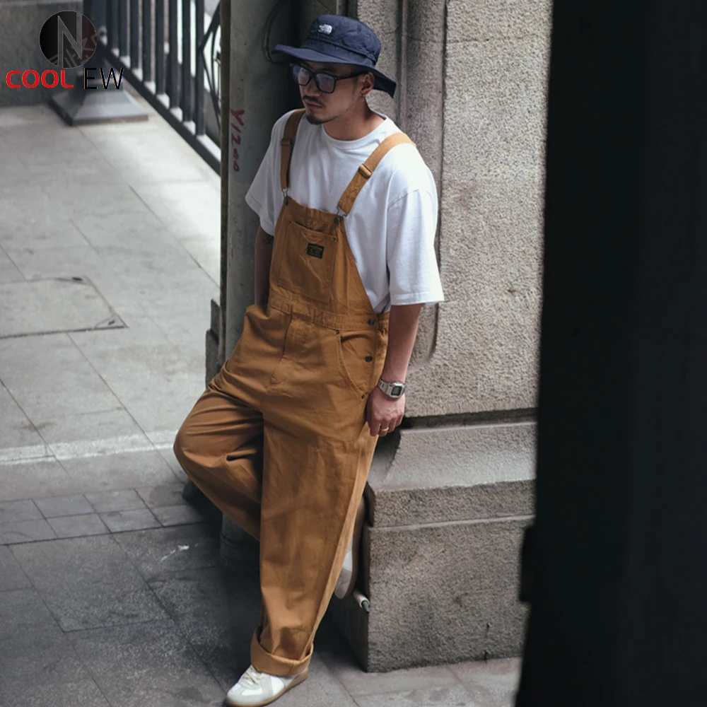 Pantaloni con bretelle tinta unita tuta da uomo stile Safari tuta Casual  retrò allentata da uomo|Overalls| - AliExpress