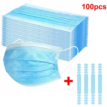 

10/20/50/100/200pcs Disposable 3-ply Facemasks Anti-dust Adult Facemasks With Elastic Earloop Face Maskswashable And Reusable