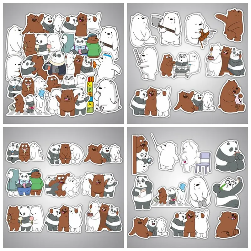 36Pcs/pack Cute Bear Stickers For Laptop Snowboard Home Decor Car Styling Decal Fridge Doodle Fashion Waterproof Kid DIY Sticker