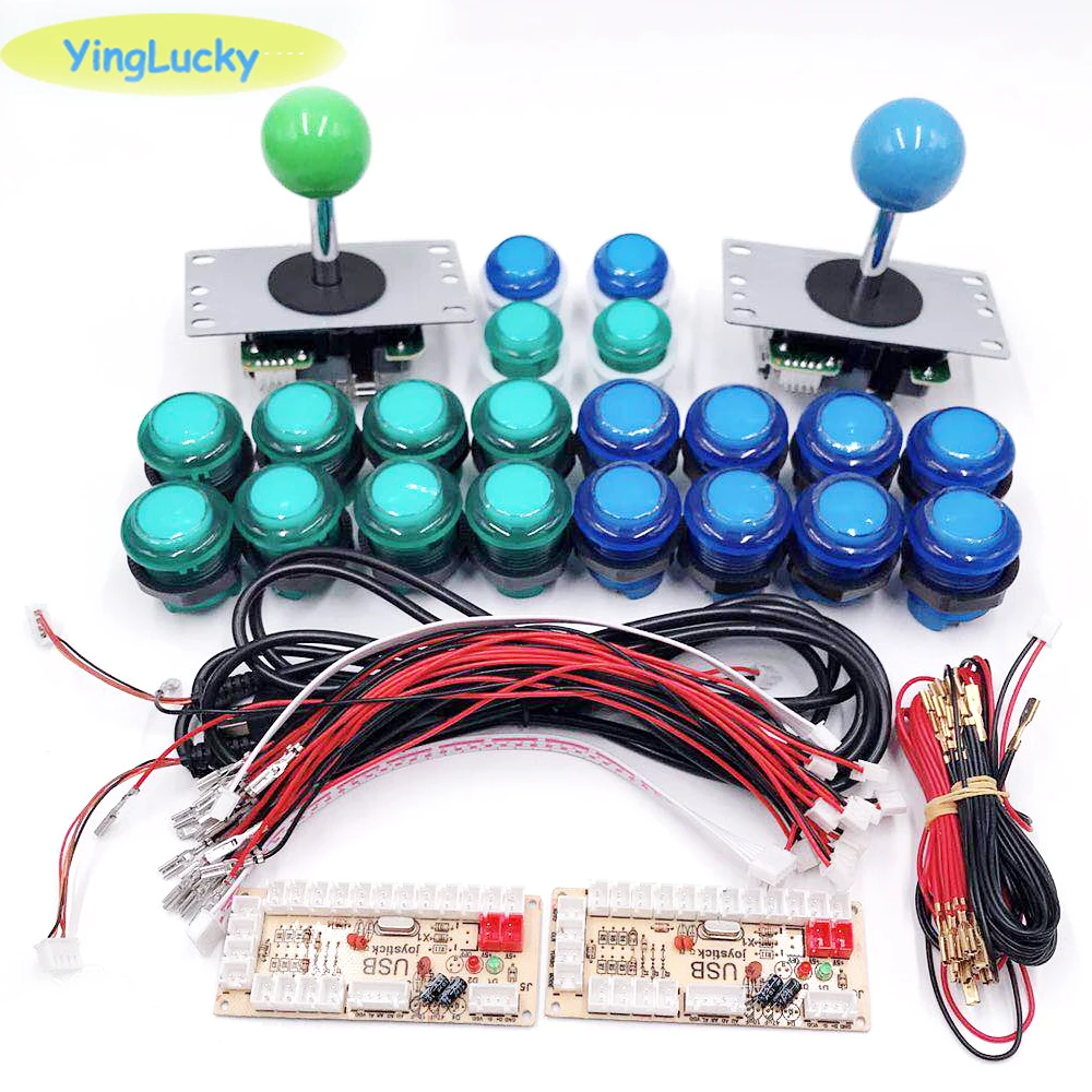 2 players Joystick Arcade DIY Kit LED parts button + Joysticks + USB encoder controller for Mame for Raspberry Pi 3 