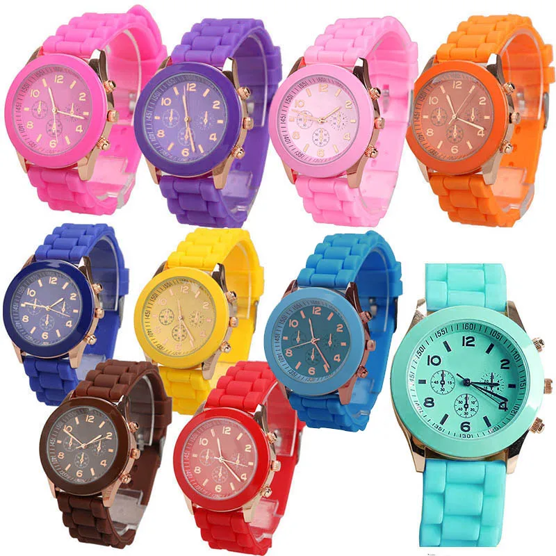 Girl Boy Quartz Wrist Watch with Jelly Candy Color Silicon Watchband Round Dial WristWatch Students Lovers Watches Silicone Gift afbeelding
