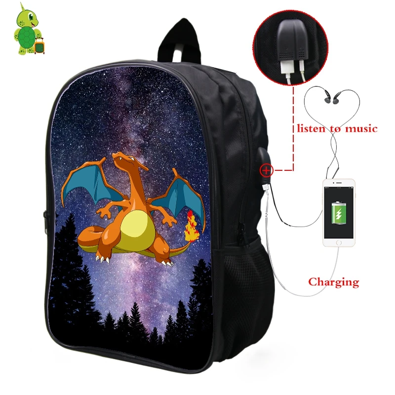 9 Pokemon Charizard Galaxy Космический рюкзак Многофункциональный USB зарядка Разъем для наушников школьные сумки для подростков мужчин и женщин повседневный рюкзак - Цвет: 9