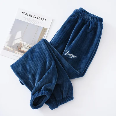 dark blue Осень Зима Большие размеры женское утепленное плотное Фланелевые штаны для женщин розовые длинные бархатные штаны с эластичной резинкой на талии пижамы WZ987 - Цвет: dark blue