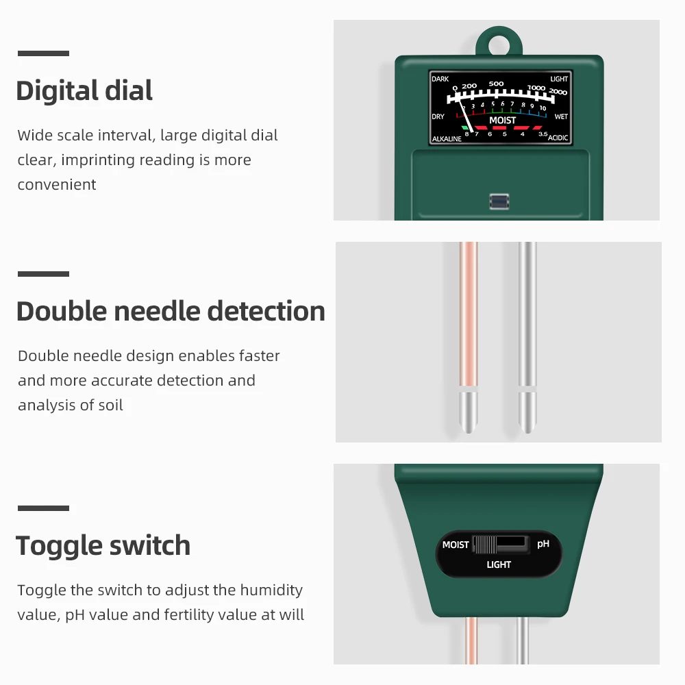 3 in 1 Soil Meter Moisture PH Sunlight Tester Flower Meter Flowers Kits Plant Illuminance Analyzer Light Plant Tool 20%Off