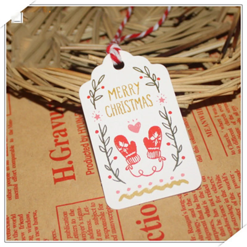 50pcs/lot Merry Christmas DIY Unique Gift Tag Girls Toys JOY TO WORLD Tag Small Card Optional String DIY Craft Label Party Decor