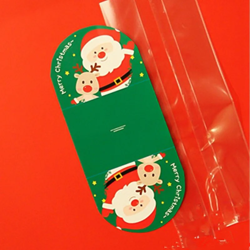 50pcs Xmas Self-adhesive Cookie Packing Plastic Bags Candy Food Cake Package Christmas Biscuit Packing Bag Gifts Bags