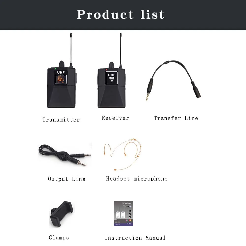 Black JINSERTA UHF беспроводная гарнитура микрофонная система с передатчиком, мини-микрофон и портативный приемник для DSLR камеры видеокамеры - Цвет: Black