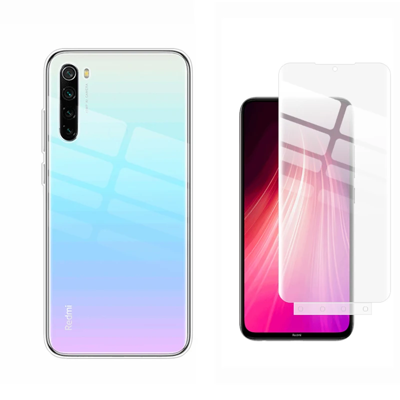 Soft Clear Silicone Case & Hydrogel Screen Protector for Xiaomi Redmi Note 8T 6.3 Cover with Install Tool Anti-Scratch |