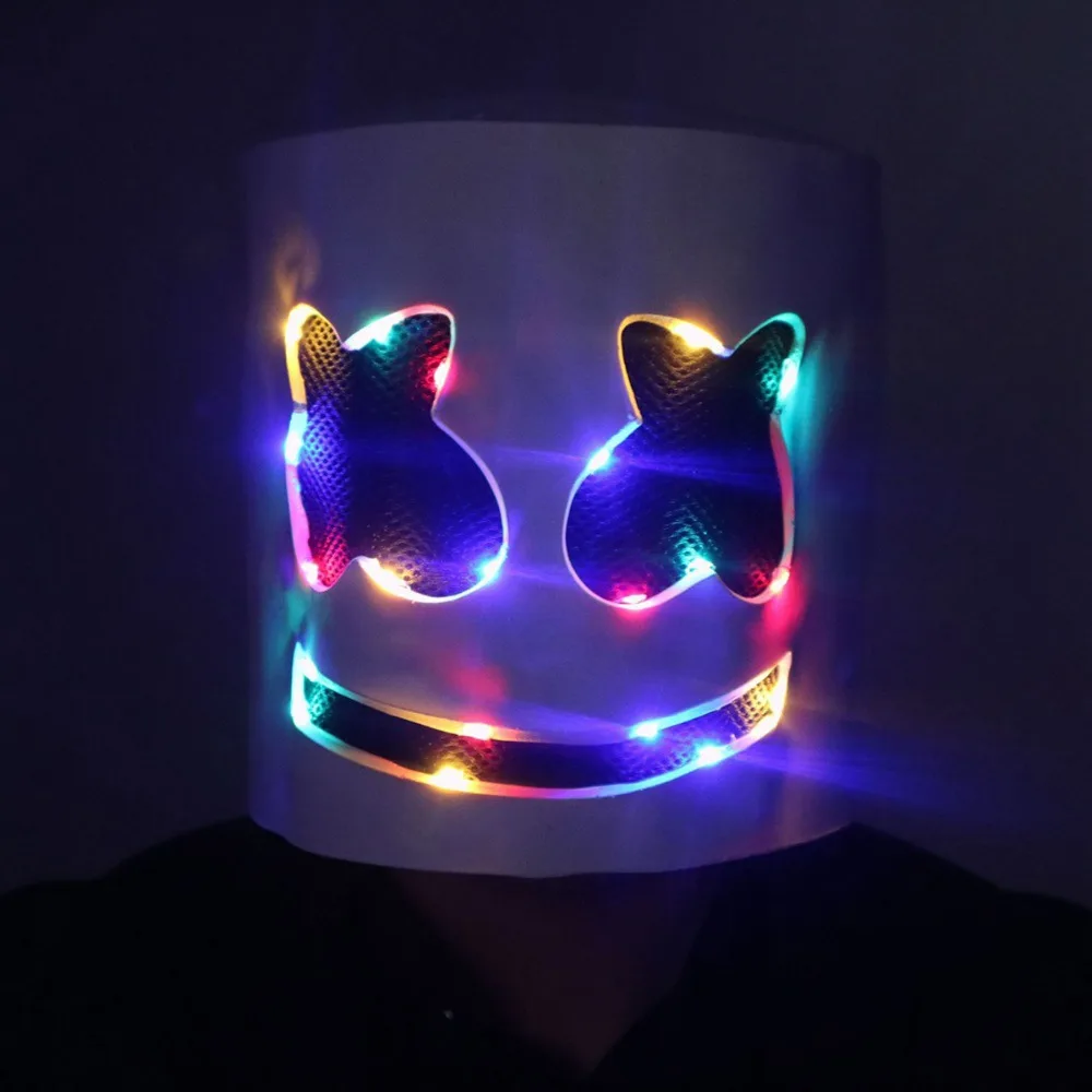 DJ Marshmello светодиодный маска латексный полный шлем Косплей Хэллоуин Пасхальный бар Музыка семь цветов светящийся реквизит