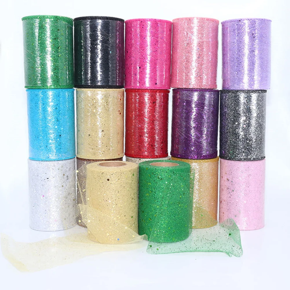 Fabric Mesh Yarn Sequin Net Fabric Tulle Spool Rolls Weddings Party Costume Decoration
