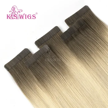 

K.S WIGS 16'' 20'' 24'' Tape In Human Hair Extensions Double Drawn Skin Weft Adhesive Remy Hair Extensions Ombre Color