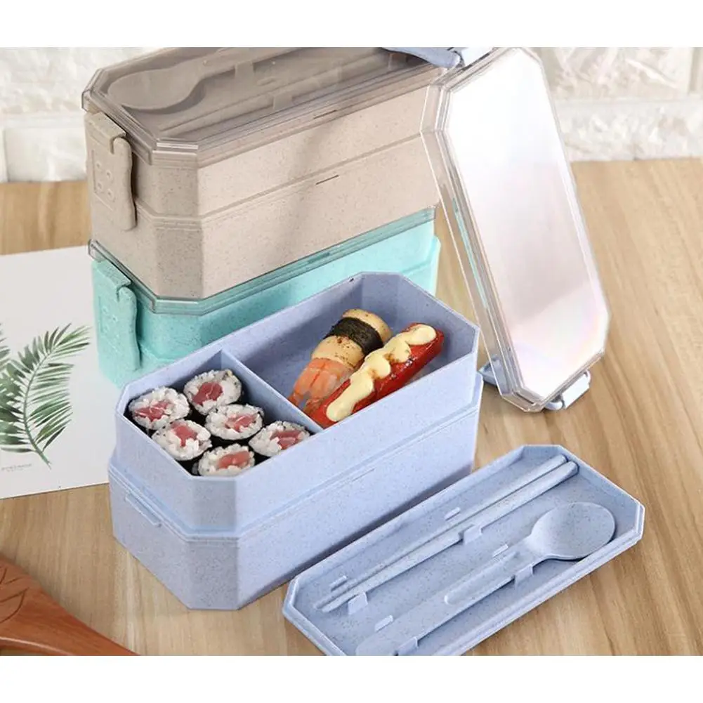 

MeterMall Large Capacity Wheat Straw Double Layer Microwave Safe Lunch Box Food Container