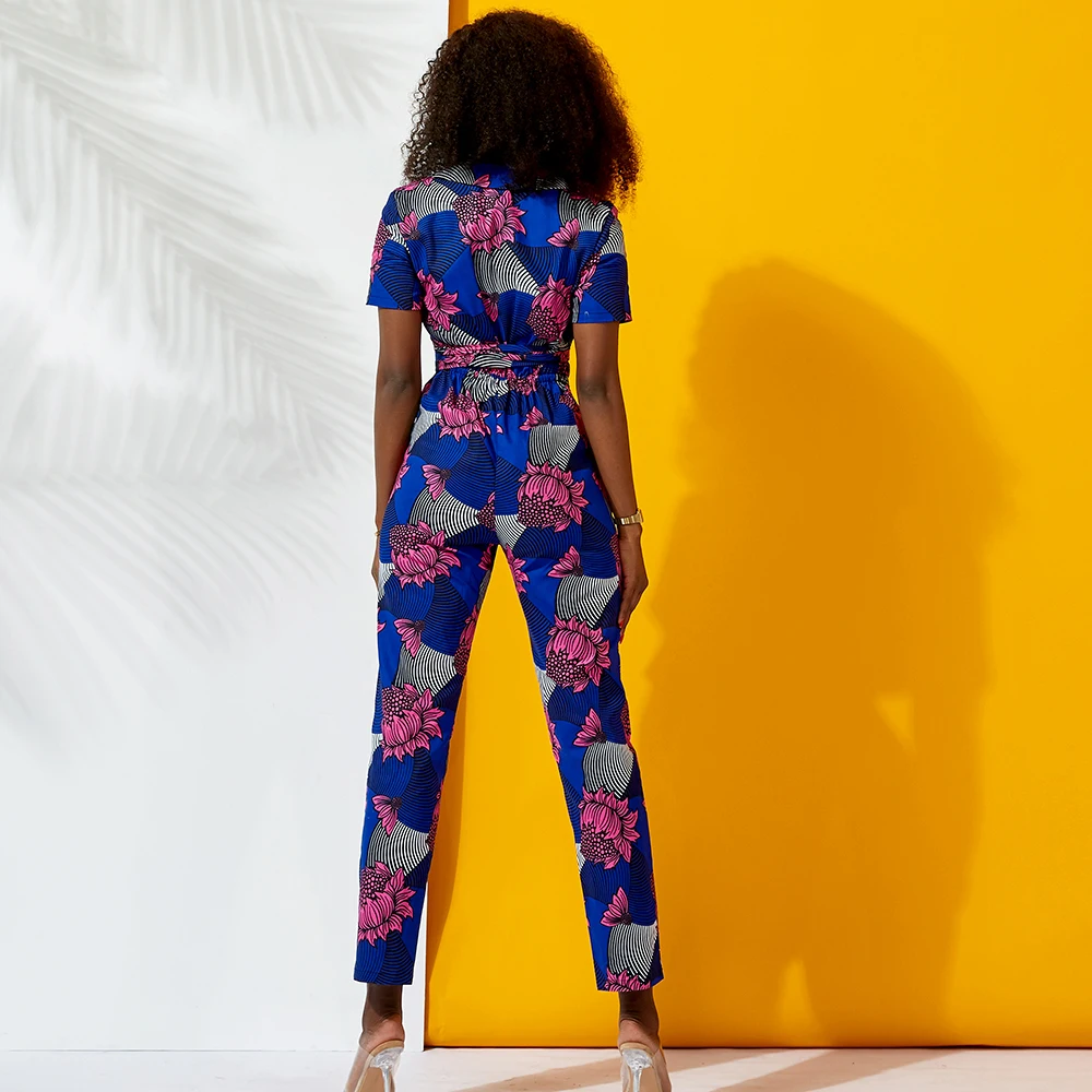 African jumpsuit for women african print wax cotton material Long Pants sexy off-shoulder jumpsuit african women clothes